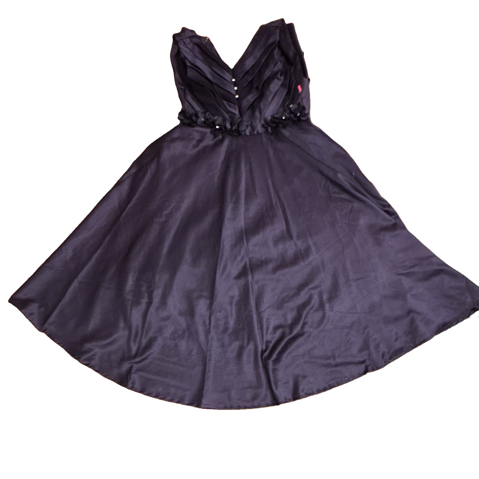 Women’s Black Solid V-Neck Sleeveless Knee-Length Dress w/ Beaded Accents