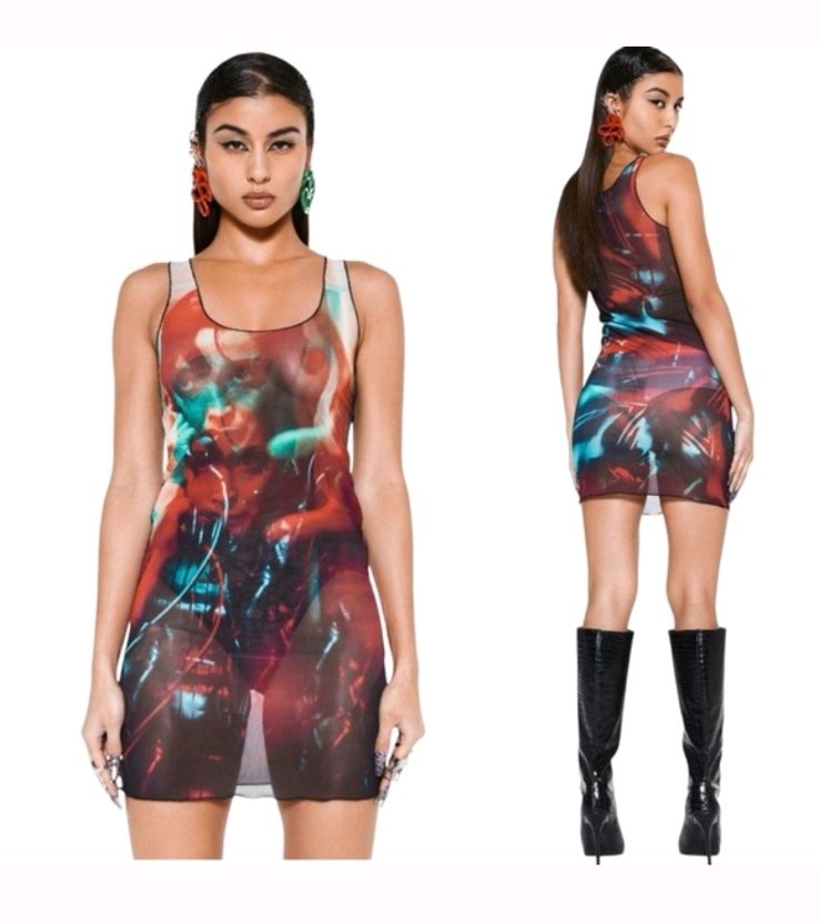 NWT Jaded London ‘The Matrix’ Mesh Mini Bodycon Dress Sz UK6 Festival Grunge EMO