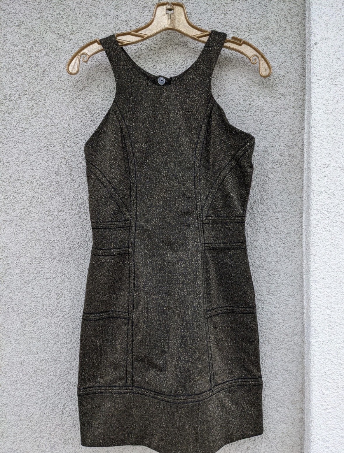 NWT Y2K BCBG Medium Gold Black Metallic Sparkly Bodycon Mini Dress Wedding Party