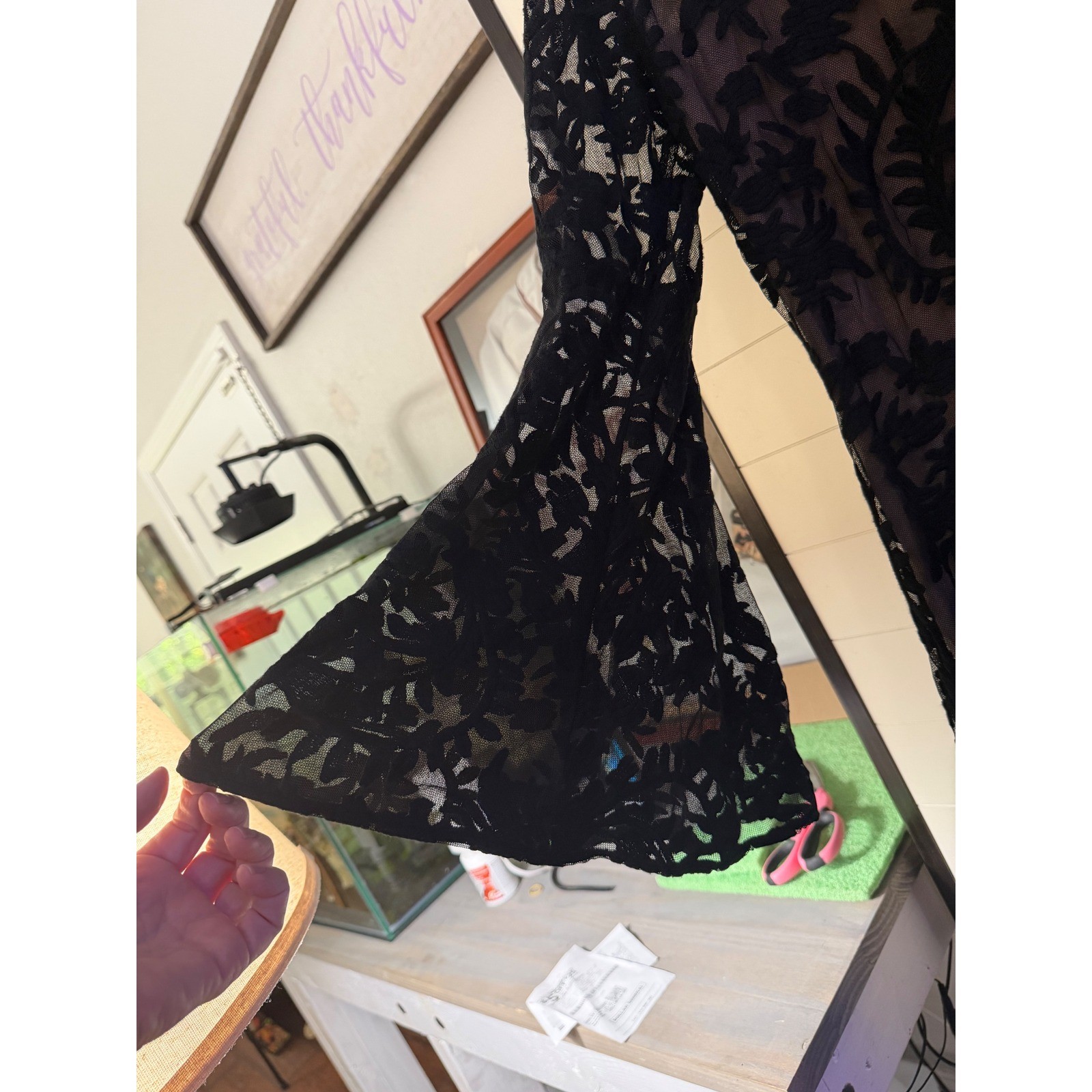 Brontë Women’s Large Black Embroidered Mesh Lace Overlay Dress Boho Sheer NWT