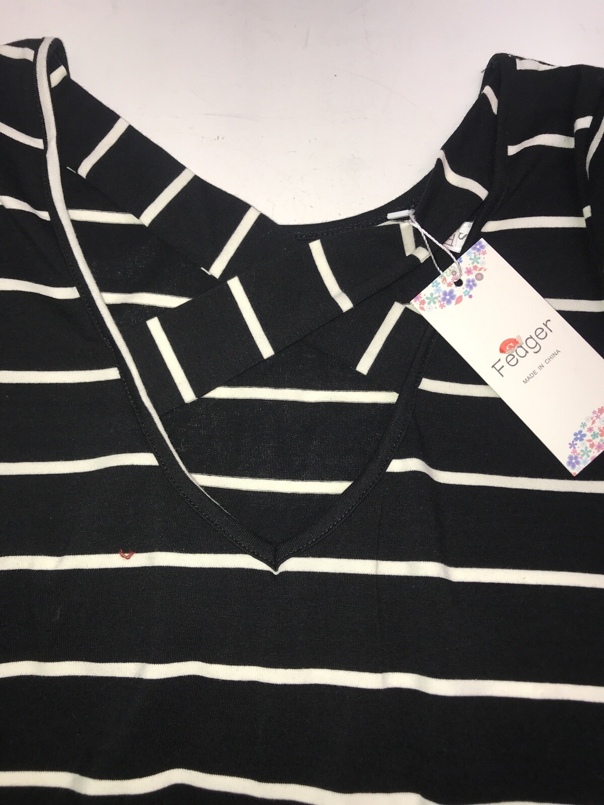 Feager Women’s Black &White Striped Dress Top Criss Cross Back Sz Small New