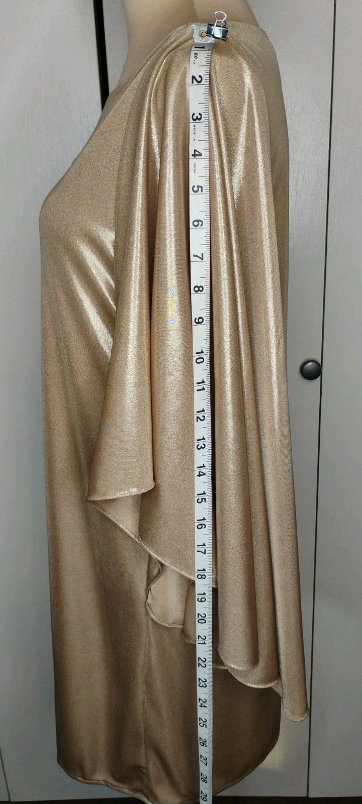 Halston Heritage gold metallic Shift dress Cape Style Sleeve Sz 4