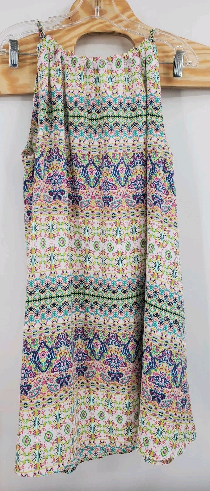 Rachel Ashwell Floral Mini Dress Green Pink Halter Style Neck Boho Women’s Sz 12
