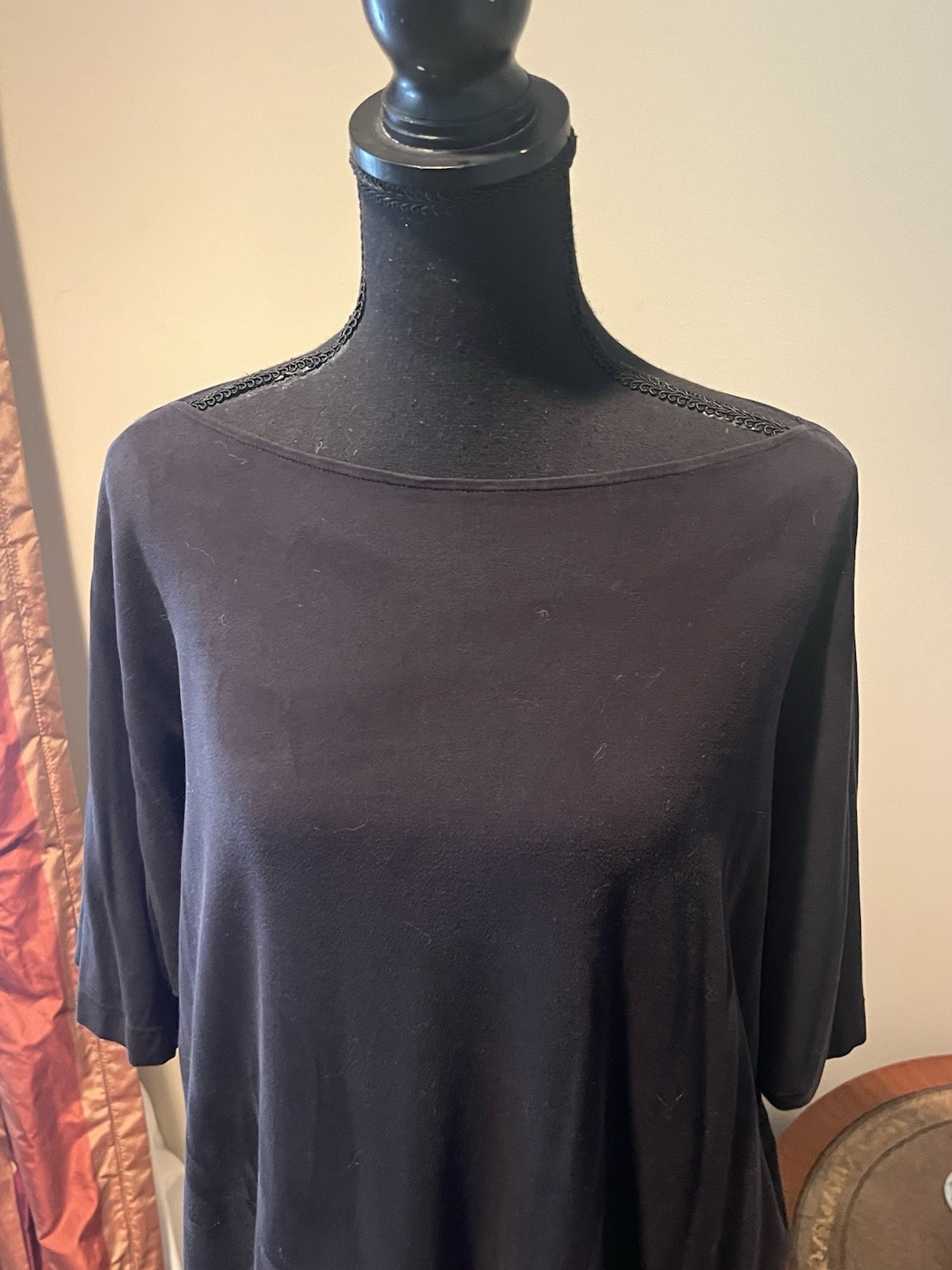 EILEEN FISHER BLACK SHIFT SHEATH DRESS UNLINED XL OPEN SHOULDER TENCEL BOAT NECK