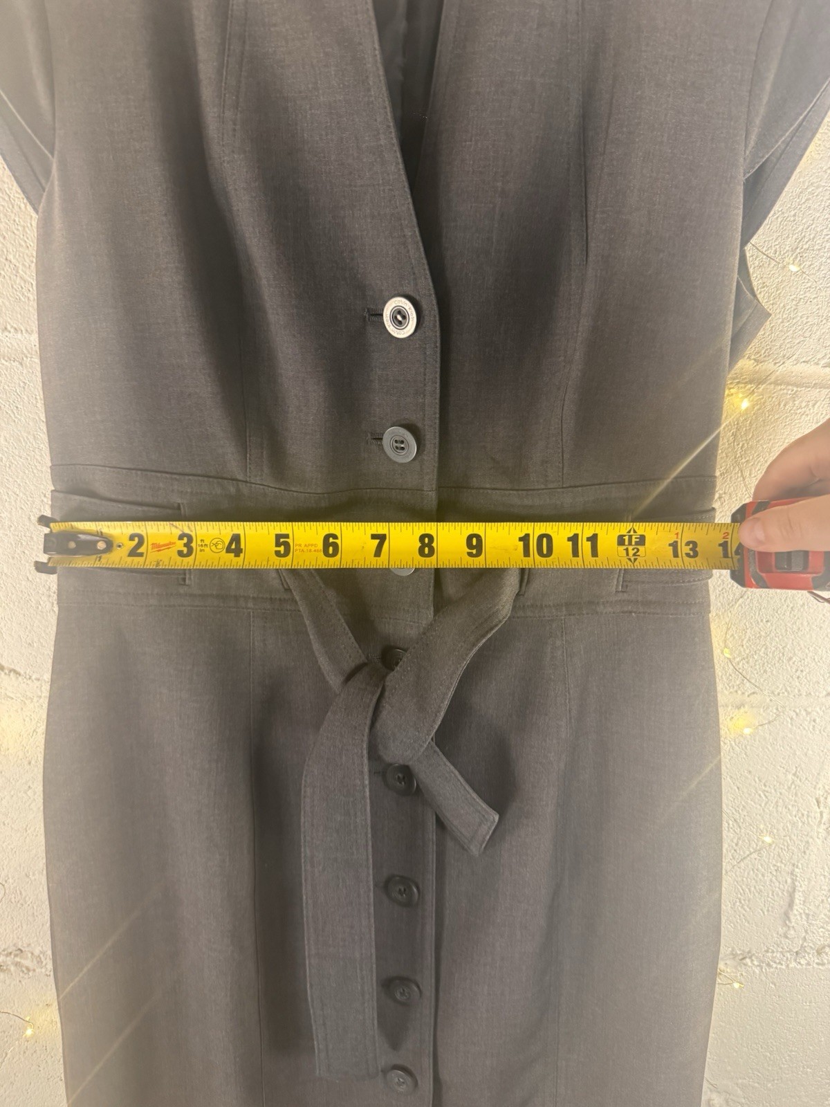 Calvin Klein Gray Sheath Dress Belted Button Front Career Office Midi Dress