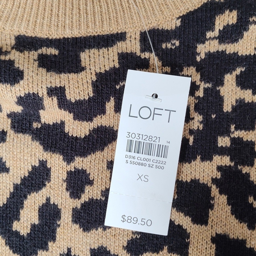 NWT LOFT Animal Cheetah Print Wool Blend Sweater Dress XS
