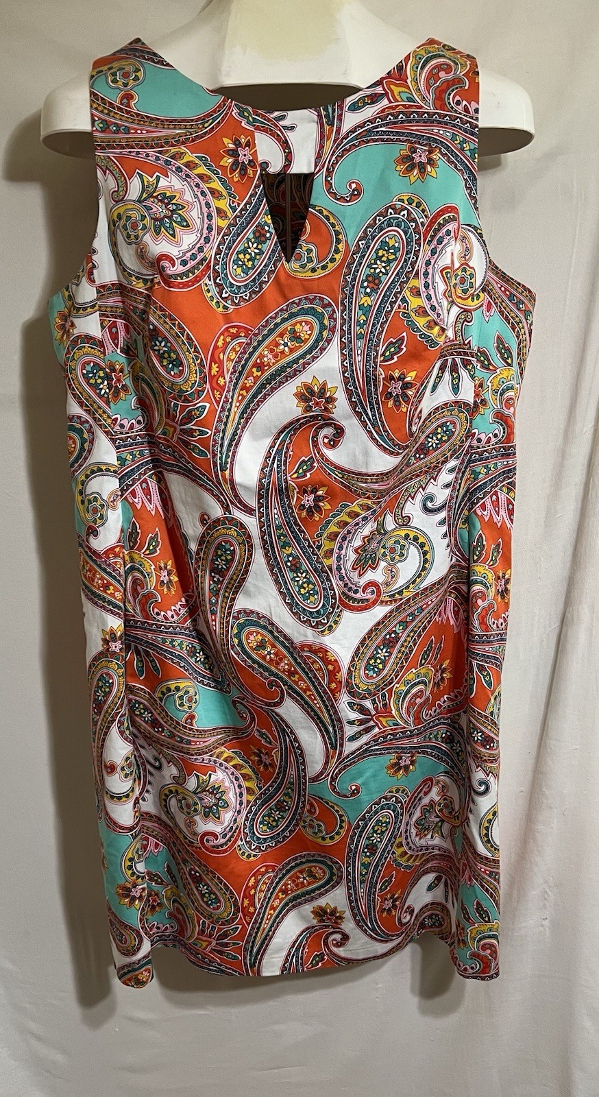 Anne Klein, Designer Retro Colorful Paisley Sleeveless Pockets Coastal U