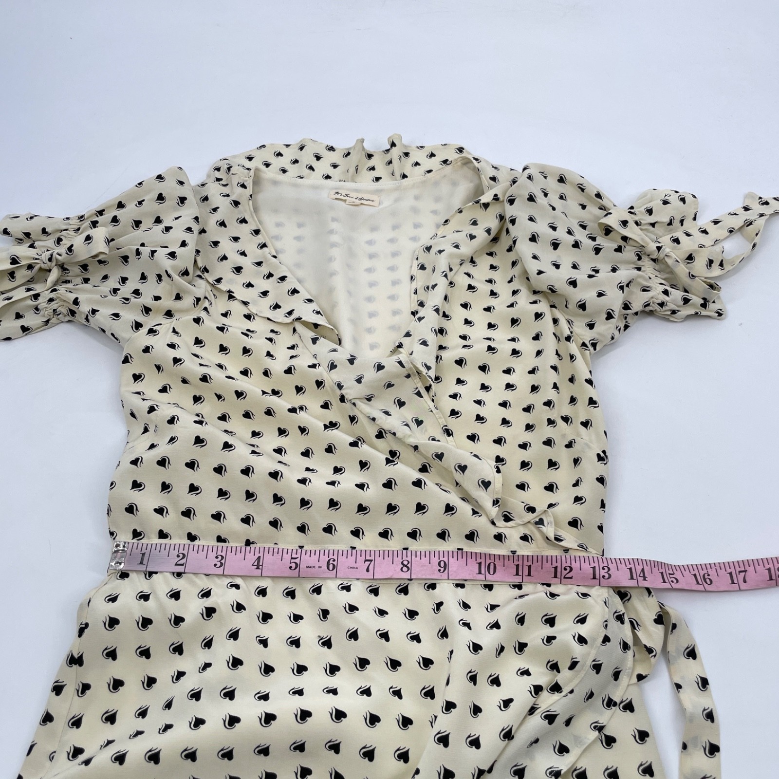 For Love and Lemons womens size S Sweetheart Wrap Mini Dress in Creme Hearts