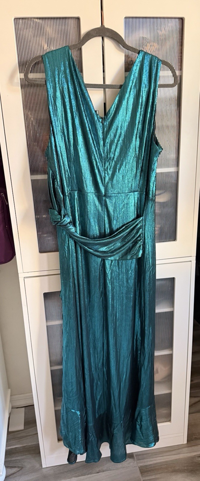 INSPIRE CHIC Peacock Blue Metallic Wrap Midi Dress V-Neck Sleeveless XXL