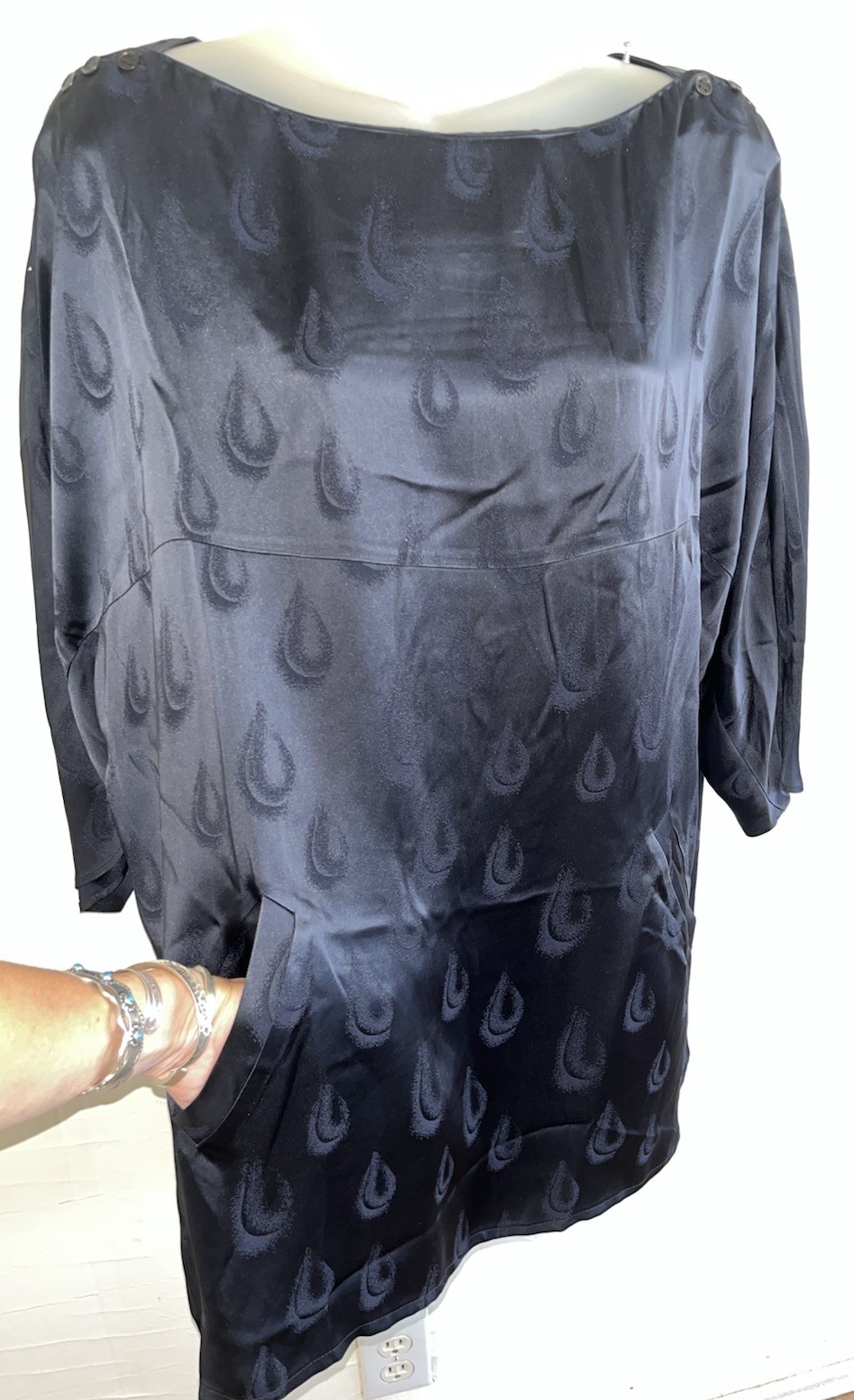 Vtg KENZO Paris Sheath Mini Dress Silky Viscose Navy Peacock Teardrops SZ 38 M