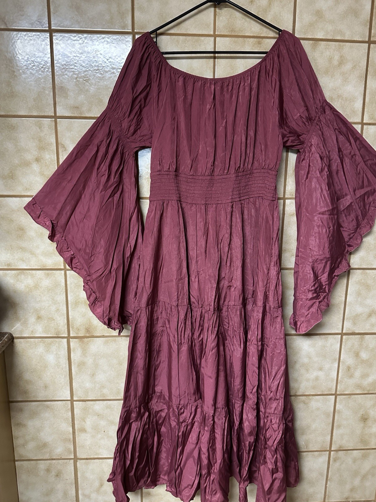 Scarlet Darkness Women’s Boho Retro Renaissance Maxi Dress Pockets, Rose Sz Lg