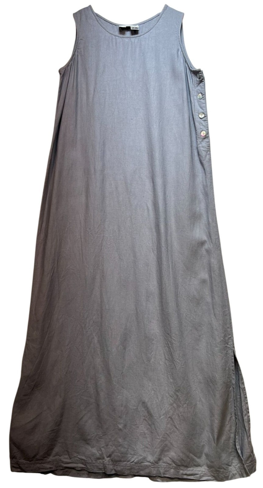 Betsy Lauren Womens Linen Lagenlook Midi Dress Sleeveless Sz 12 Blue Minimalist