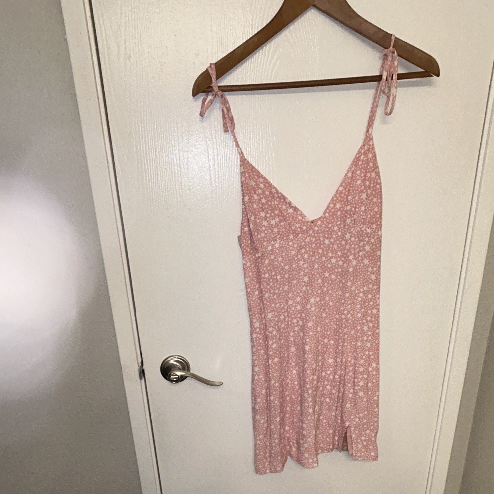 Skylar + Madison Pink/White Star V-Neck Slip Mini Dress Lined Slit M