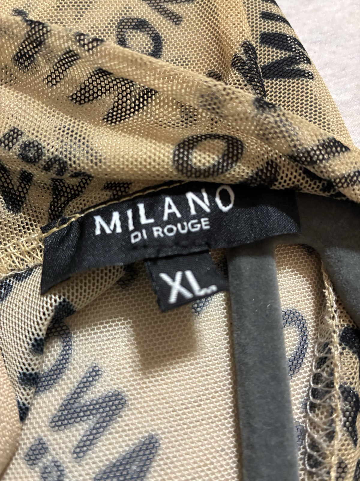 Milano Di Rouge Beige/Black Logo Mesh Stretch Maxi Dress XL Long Sleeve Zip