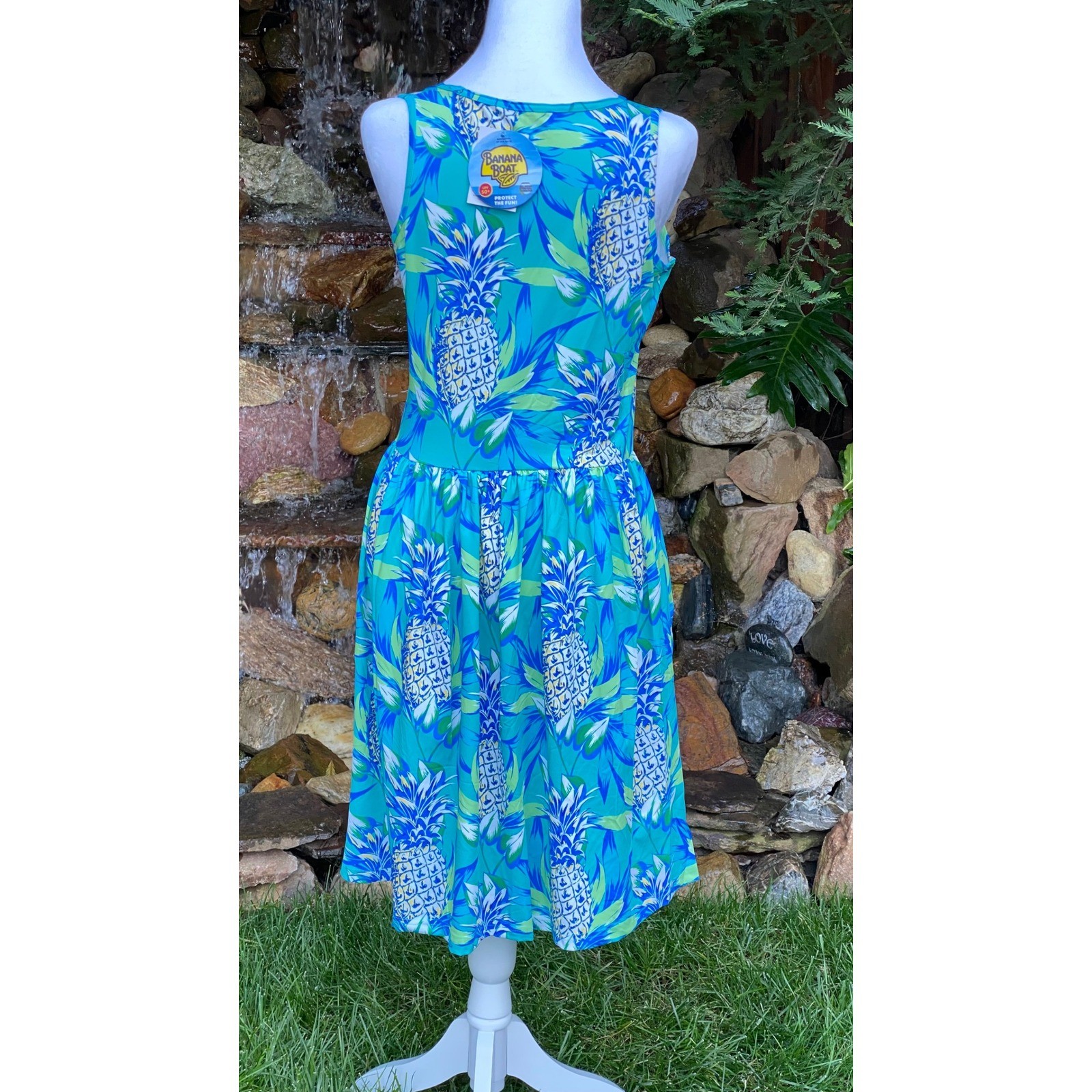 Banana Boat Sundress Size Medium New With Tags Aqua Pineapple Tank Dress UPF 50+