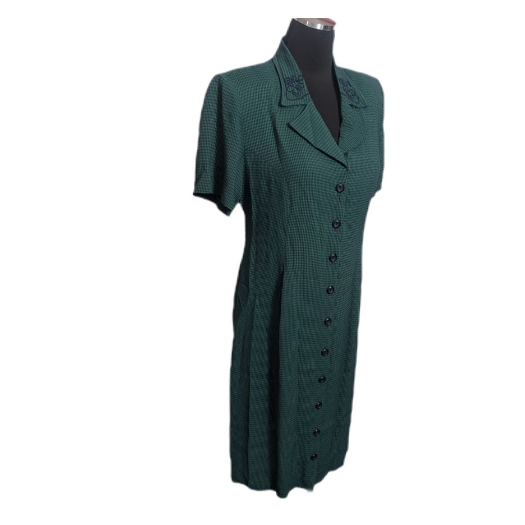90s SL Fashions Green Check Midi Sheath Dress Sz 8 grunge retro gingham indie A1