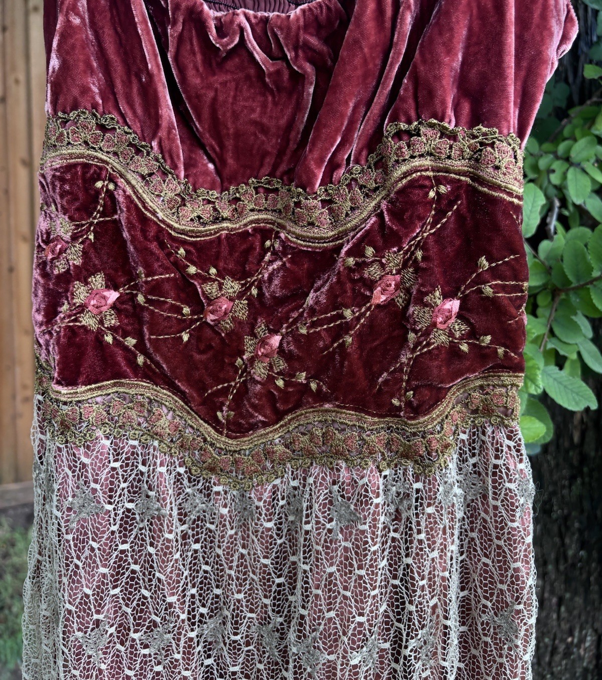 RARE Vintage Hale Bob 100% Silk Mesh Babydoll Velvet Burnout Maroon Dress Sz XS