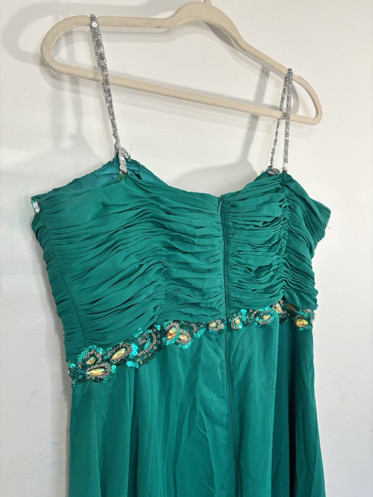 Juliet Teal Green Beaded Prom Formal Dress Evening Gown Rhinestone Straps XXL