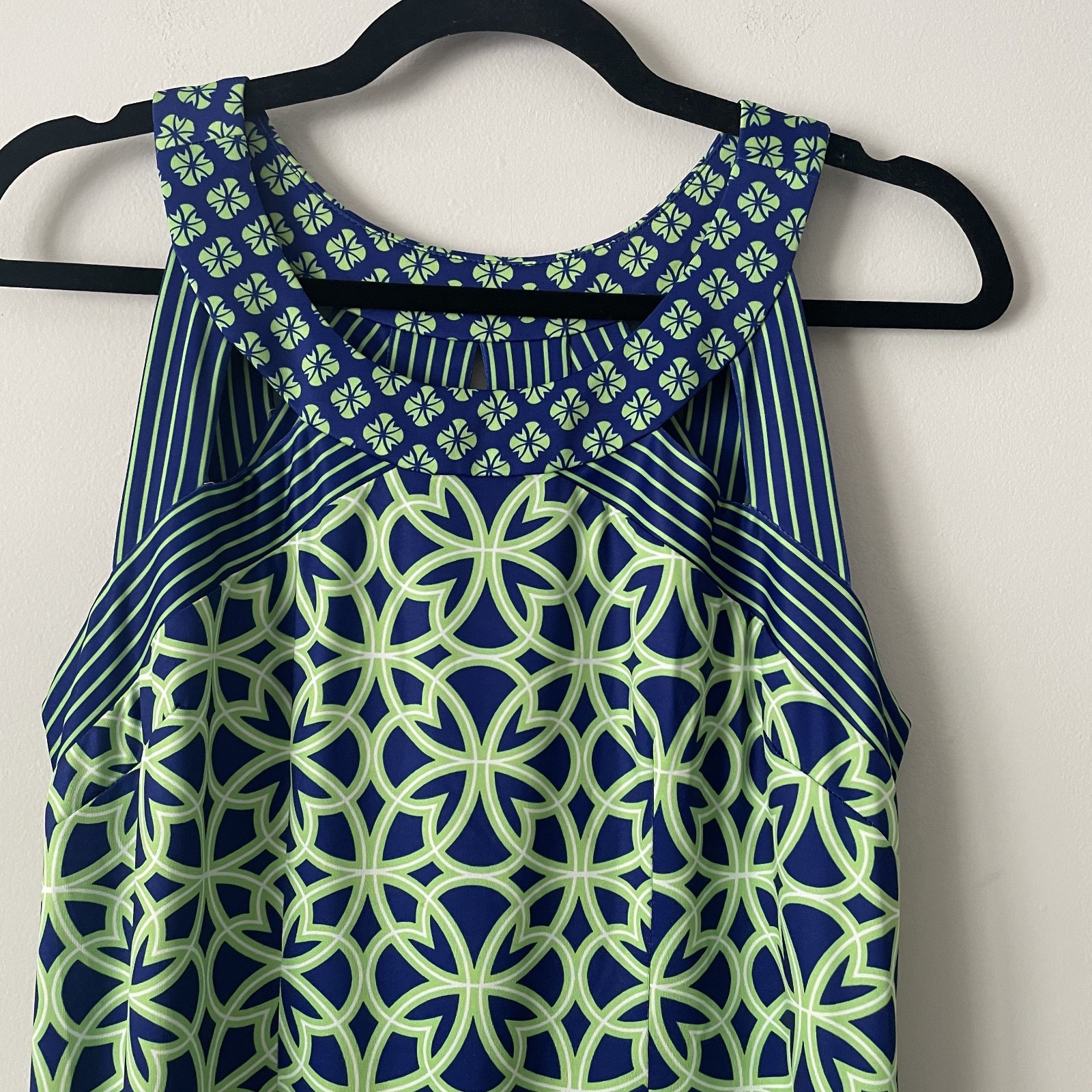 Gretchen Scott Isosceles Biltmore Shift Dress Green Blue M Stretch Knit Preppy