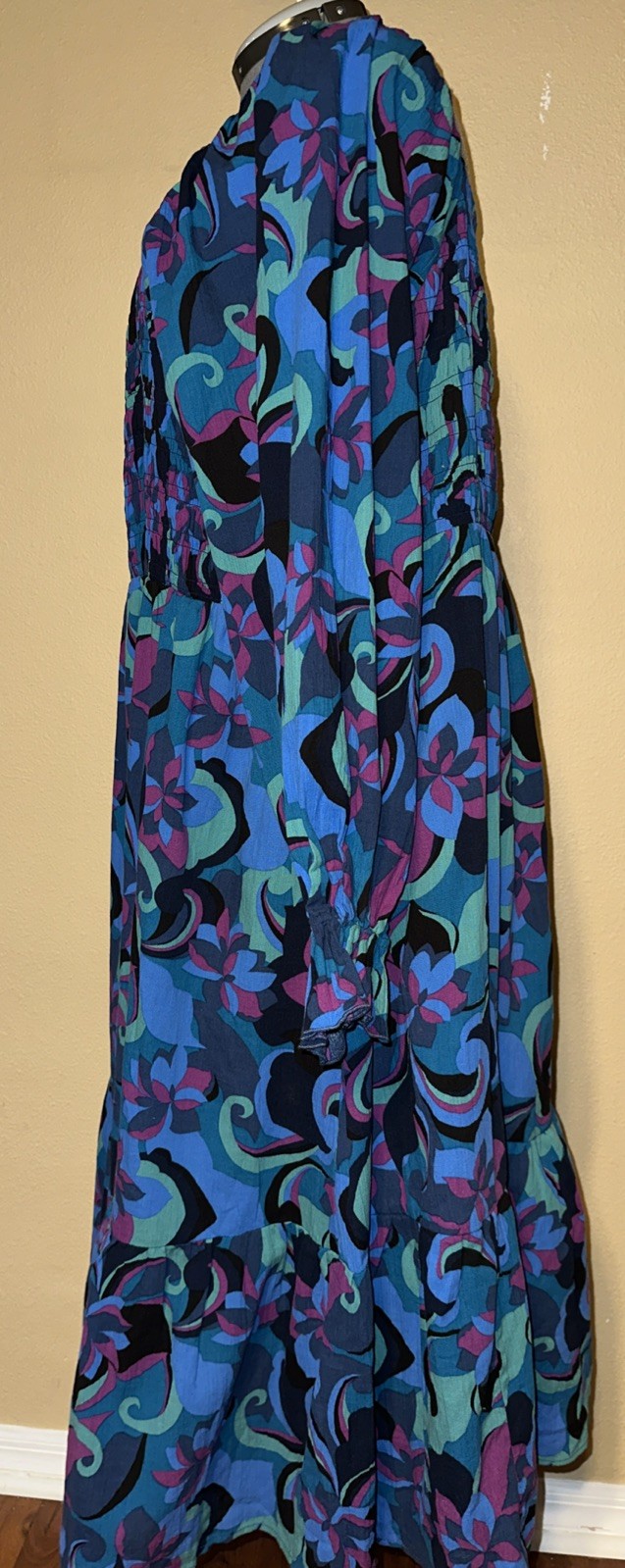 Terra & Sky Women’s Plus Size Pleated Tiered Dres 3X Long Sleeve Multicolor NWT