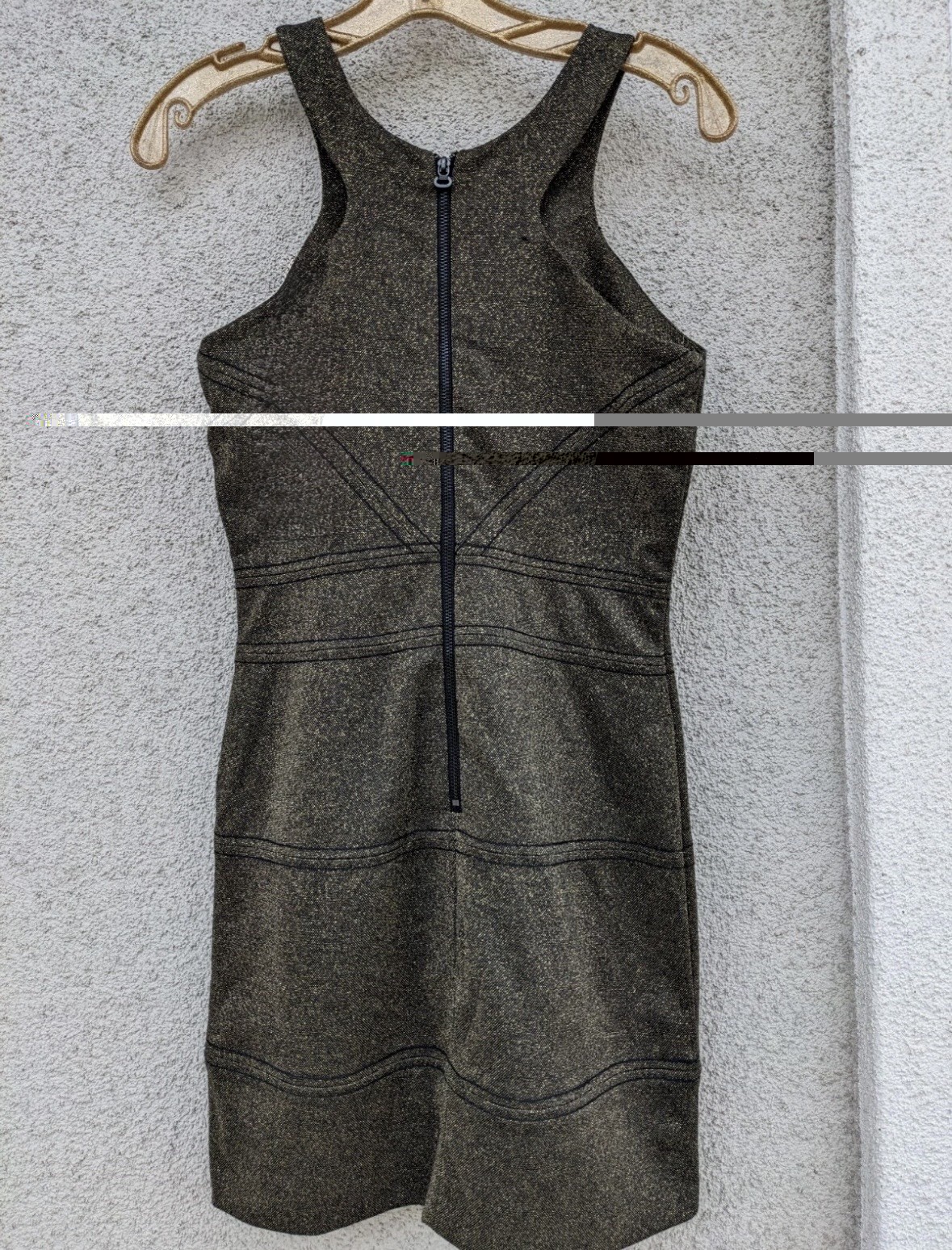 NWT Y2K BCBG Medium Gold Black Metallic Sparkly Bodycon Mini Dress Wedding Party