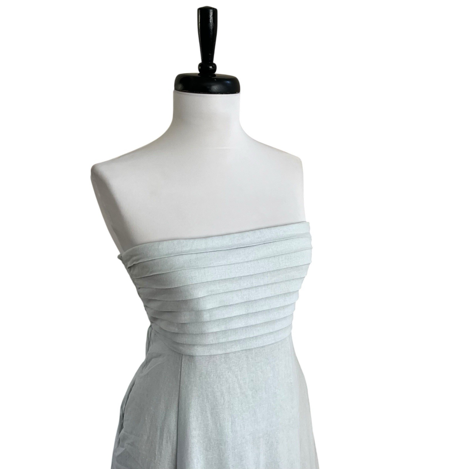 Caroline Constas Linen Blend Strapless Maxi Dress M Blue Costal Resort NWT