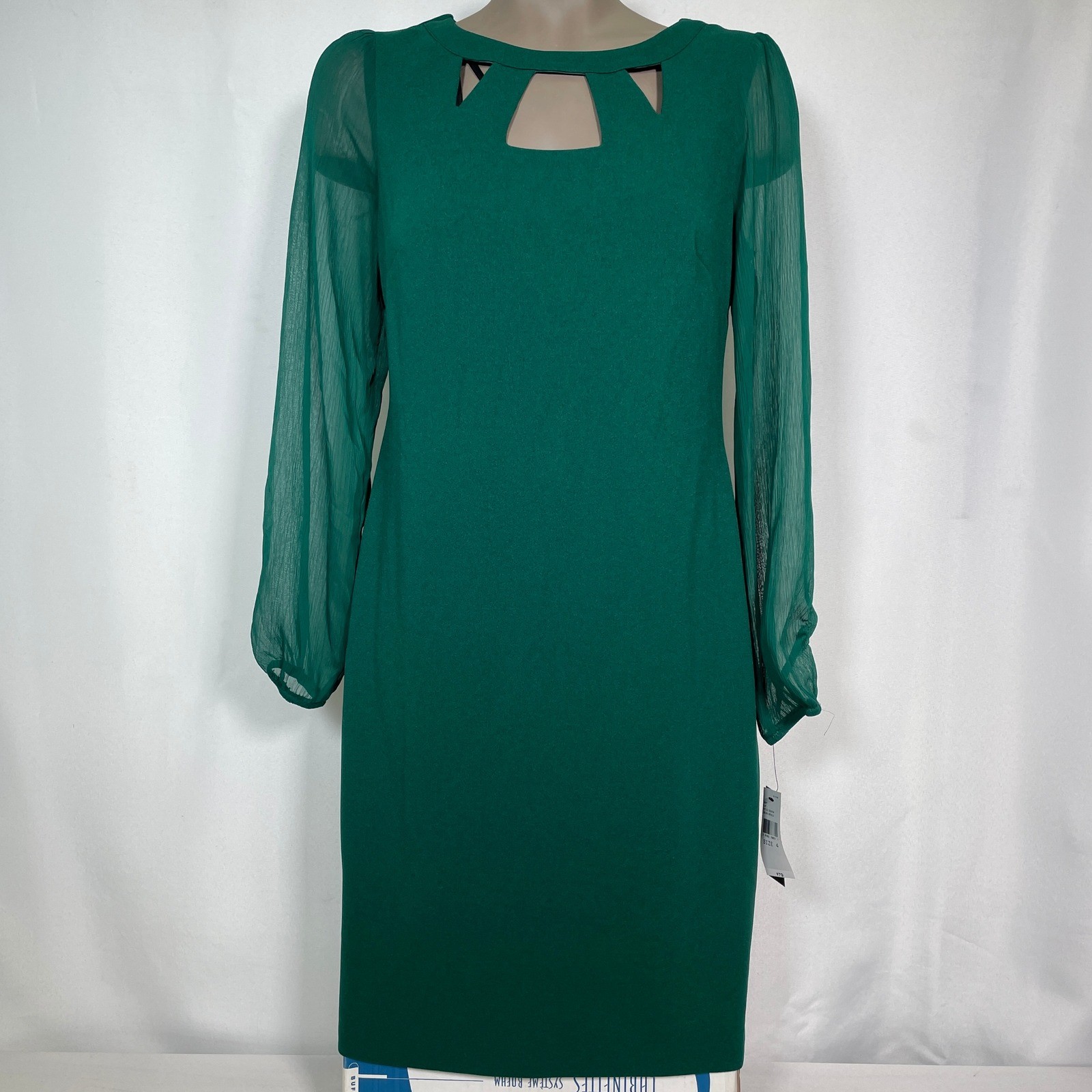 ALYX Emerald Green Cutout Neck Sheer Long Sleeve Sheath Dress Women’s 4 NWT