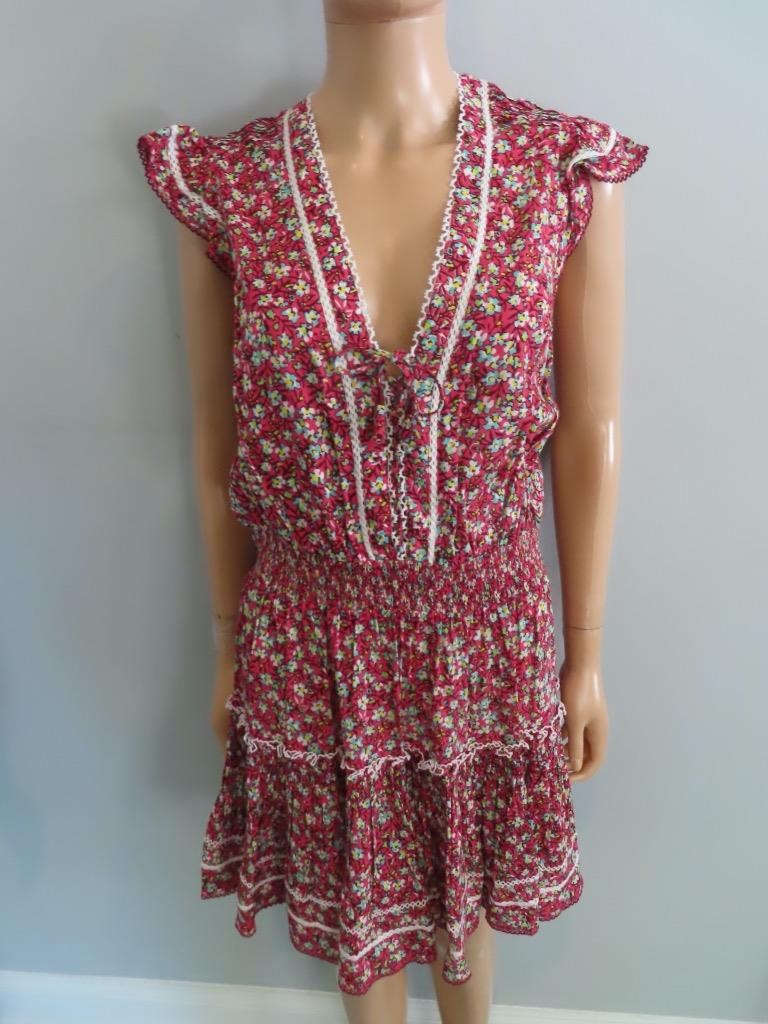 NWT Poupette St Barth Pink Paquerette Anais V Mini Dress Size L