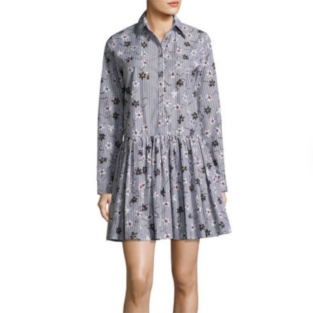 STYLISH OPENING CEREMONY LILY STRIPED DRESS LONG SLEEVED SHIRT COLLAR NECKLINE