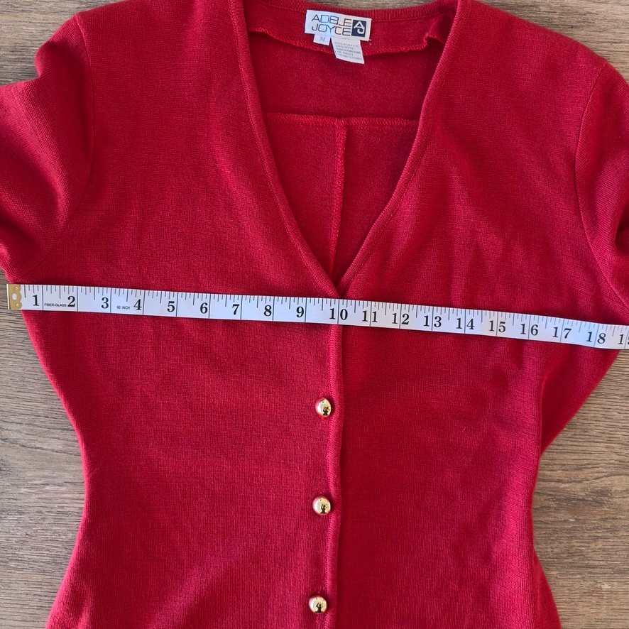 VTG Adele Joyce Wool Blend Fitted Knit Button Up Dress-Red W/ Gold Buttons-Sz M
