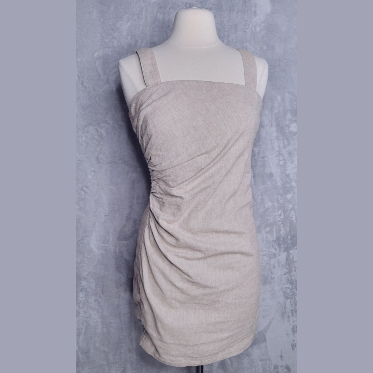ABERCROMBIE & FITCH Oatmeal Mini Sundress Size S *Tall Ruched Sleeveless Linen