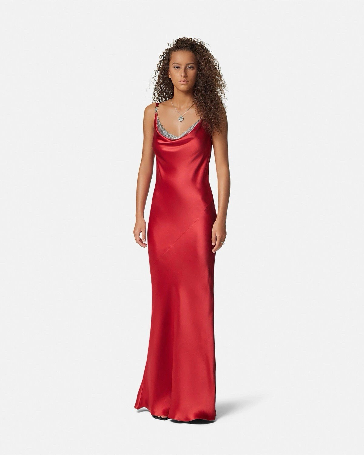 Versace Red Silk Medusa Hardware Double Draped Fluid Silk Gown Size 38 dress