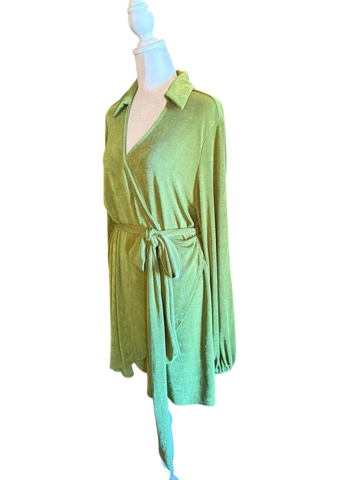 Princess Polly Green Party Time Faux Wrap Long Sleeve Mini Dress 10 Belt Stretch