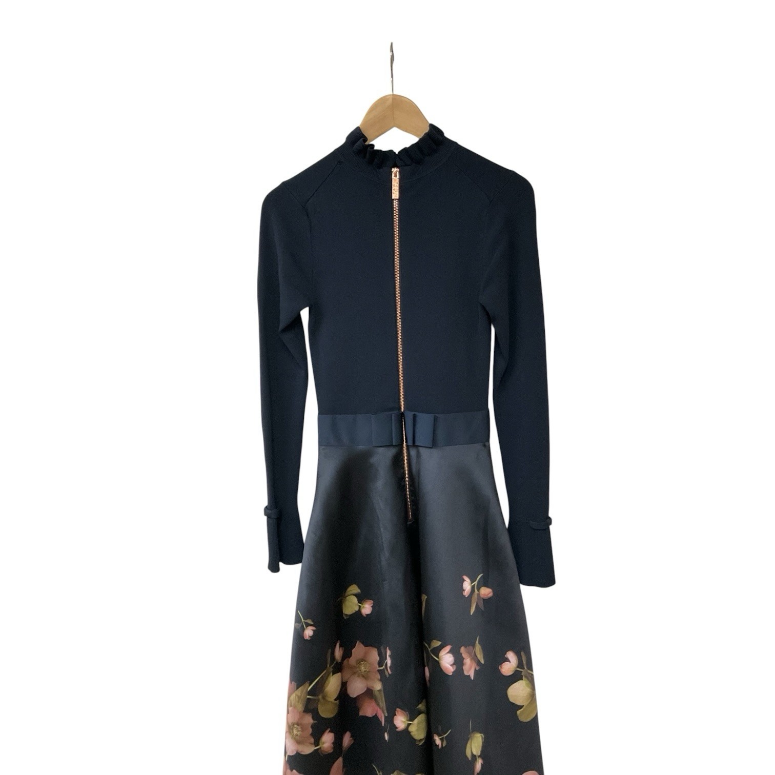 Ted Baker Seema Arboretum Knitted Bodice Dress Navy Blue Floral 1