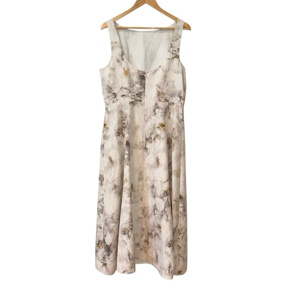 NWT Lafayette 148 New York Leaves Print Bateau Neck Silk & Linen Dress Sz 10 US
