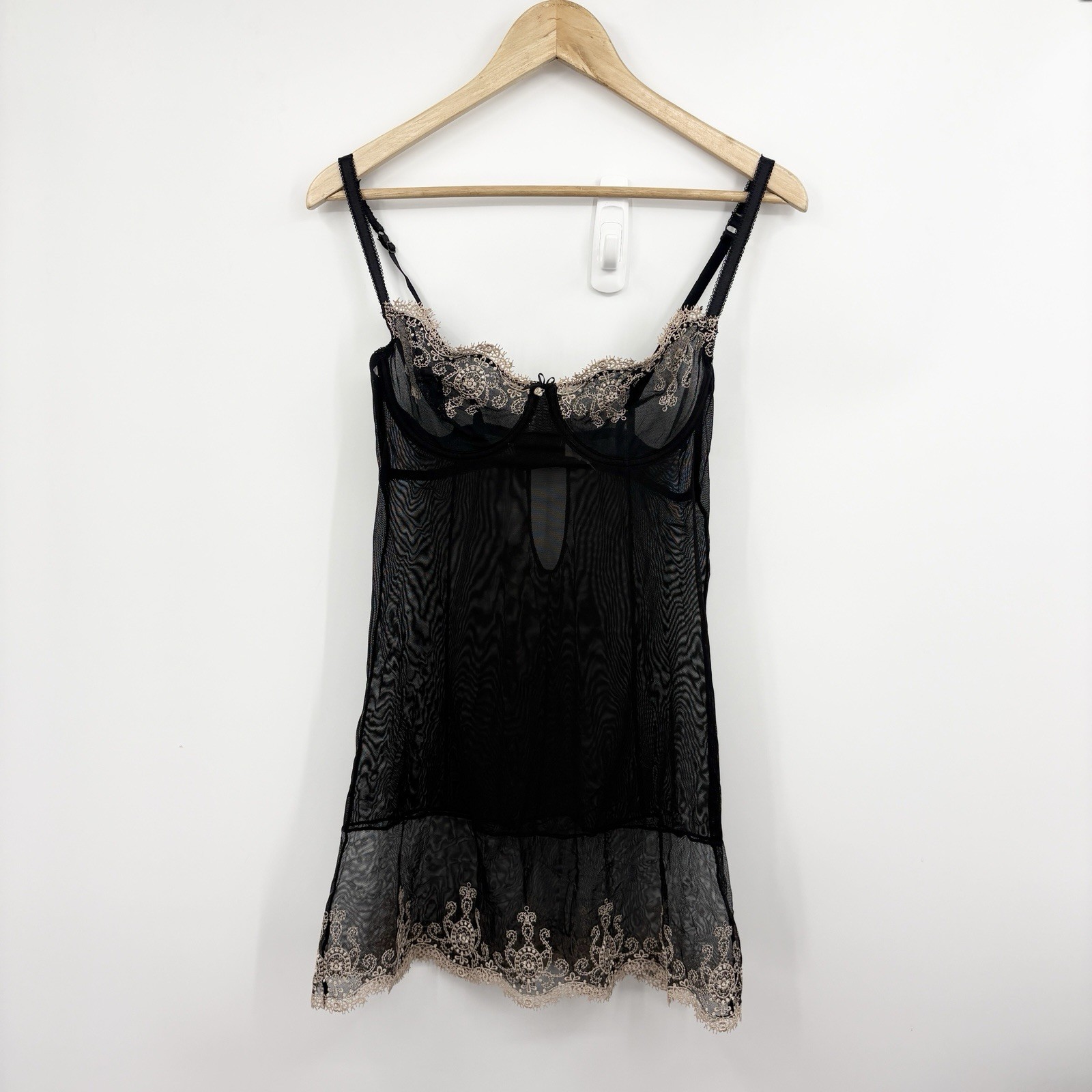 Y2K Babydoll Slip Dress Medium Fairy Lace Mesh Festival Whimsigoth Indie Sheer