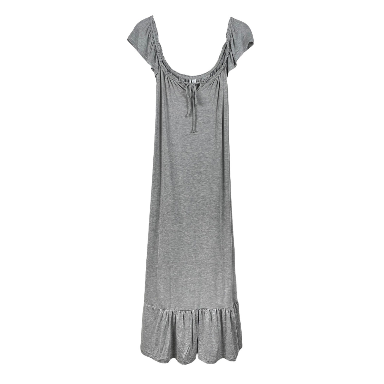 Nordstrom Maxi Dress Medium Gray Swing Tie Detail Peasant Flouncy Hem Minimalist