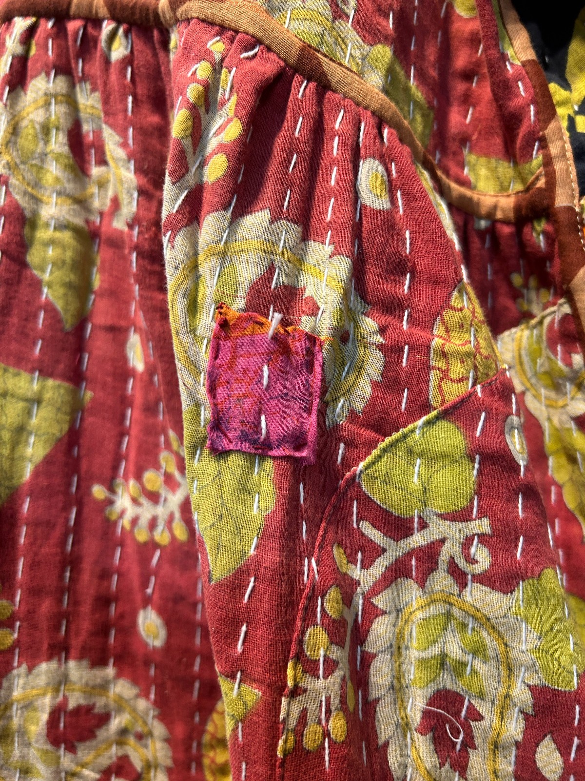 Nw FUNKY STUFF hippy boho vintage cotton pocket kantha maxi reversible DRESS 1X