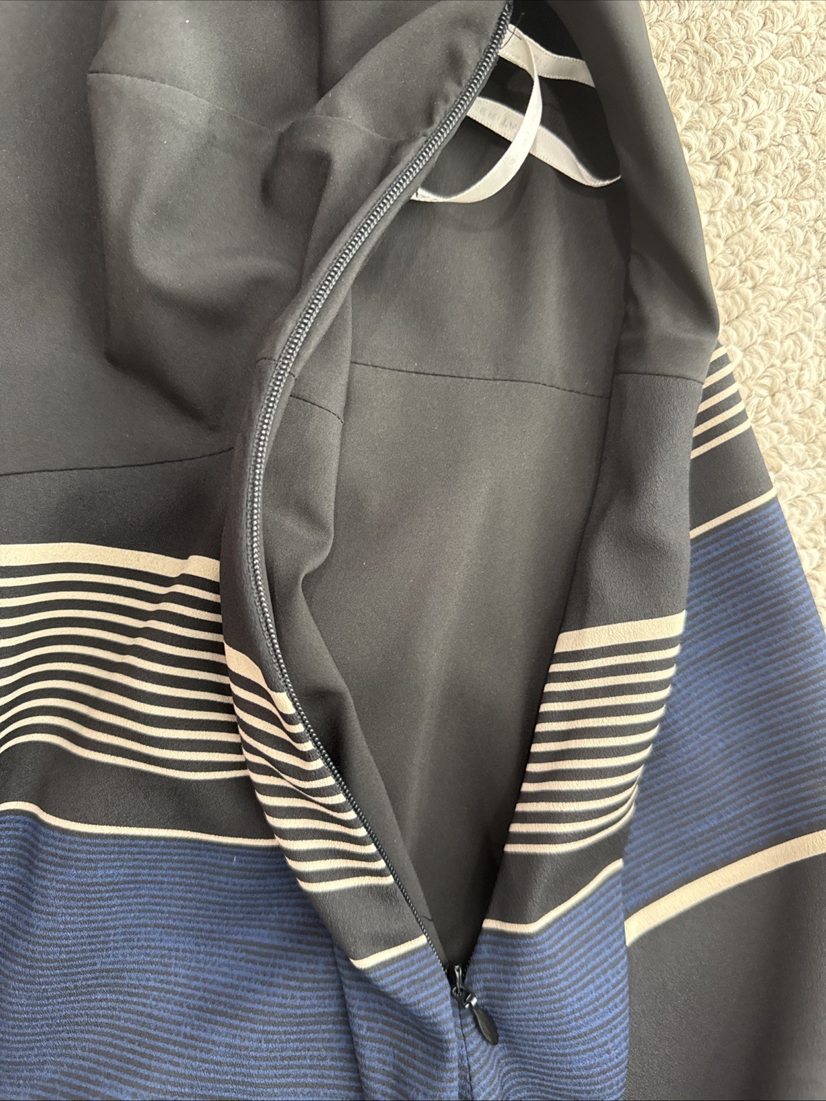 Halston Heritage Black Blue Cream Cami Strap Asymmetrical Dress Flowy Medium