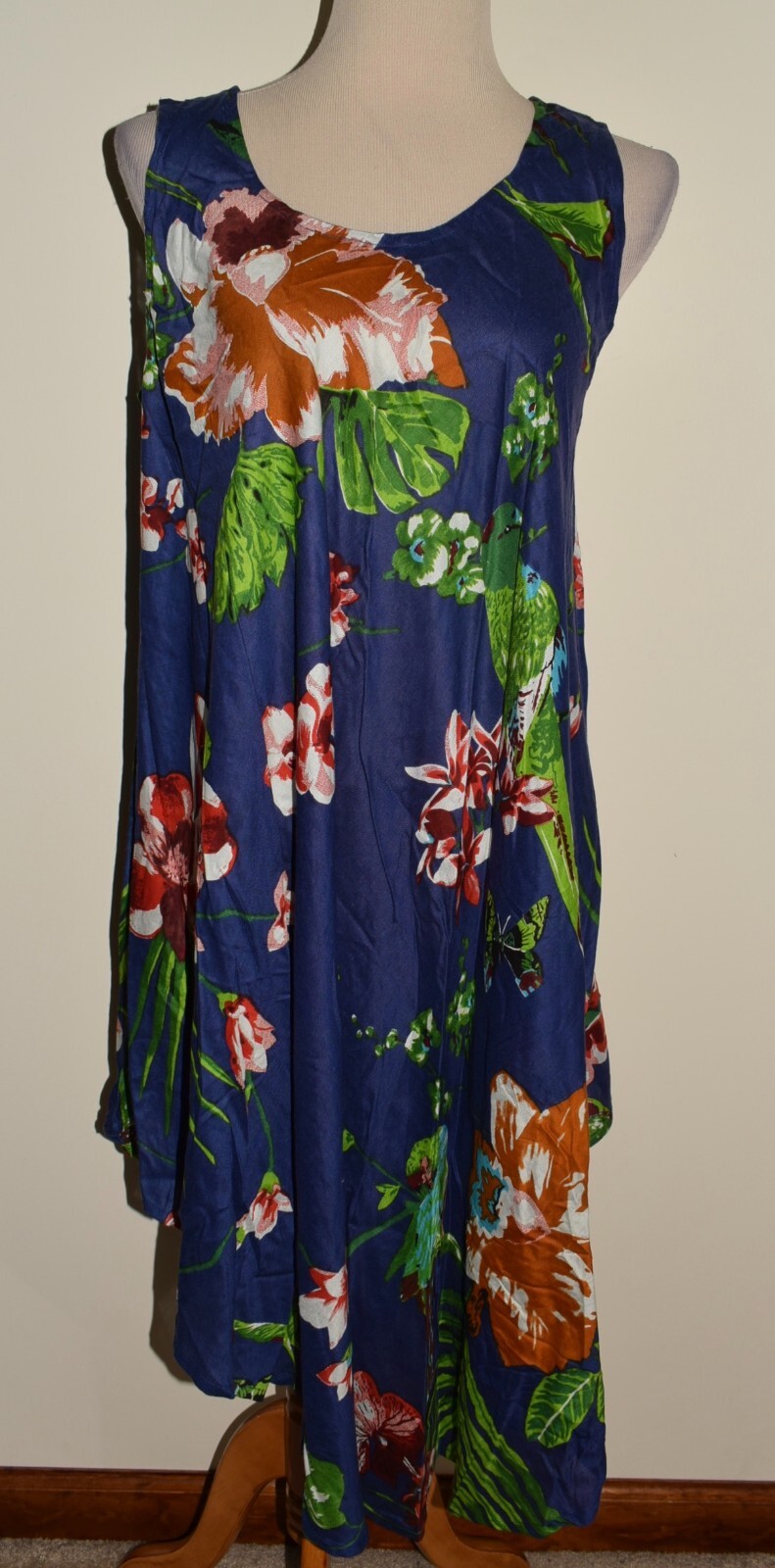 New Womens 7 Islands Tank Dress One Size Blue Floral Sleeveless Sundress Coverup