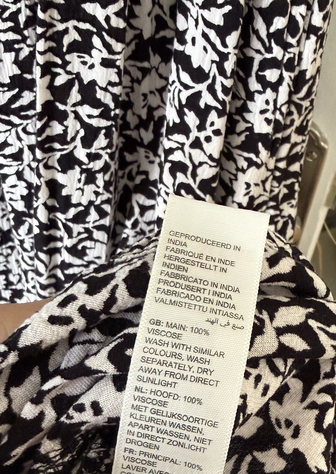 Fat Face Adele Black White Vines Print Midi Dress Shirred Bust Sleeve Size 24 R