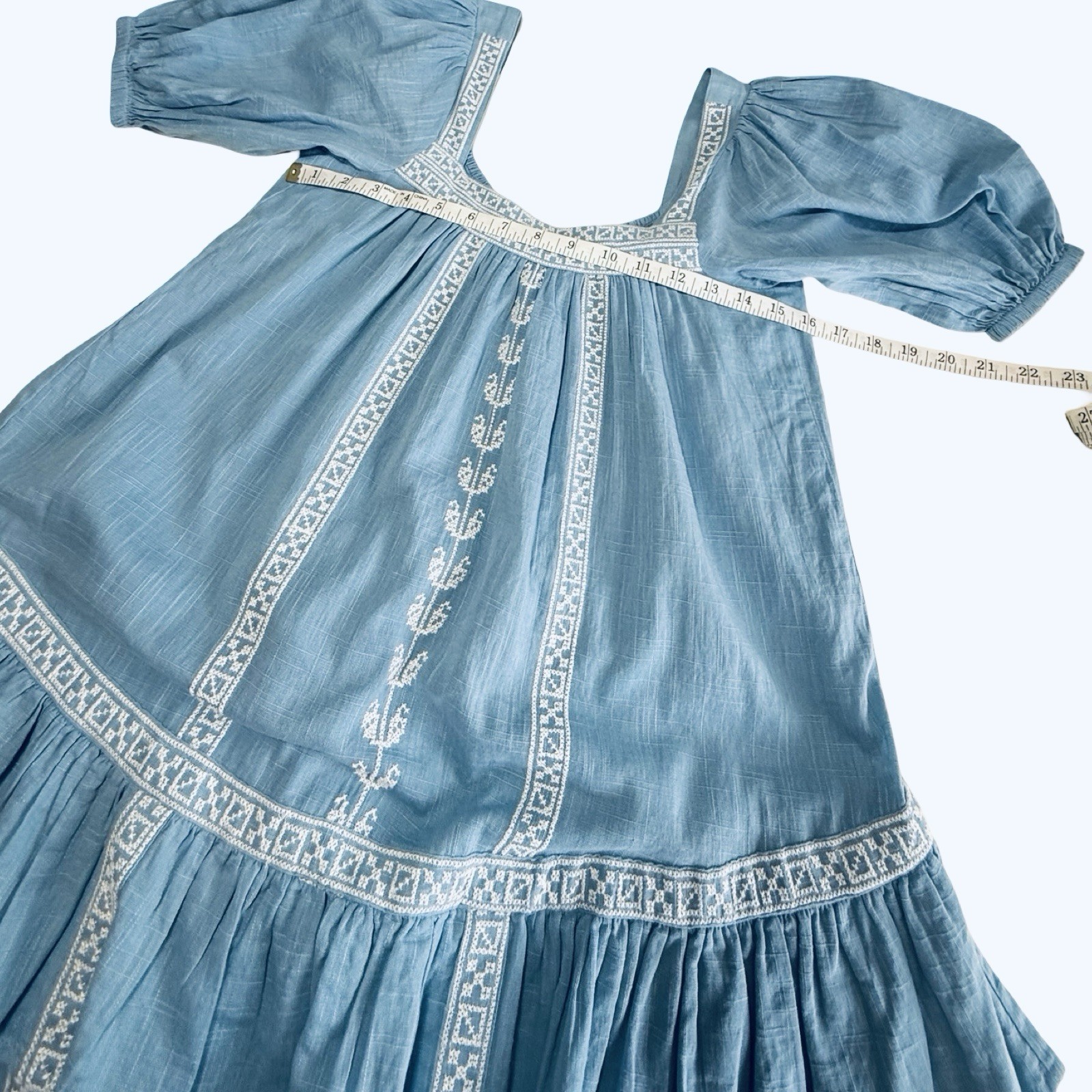 NWT $178 Shore Square Neck Embroidered Babydoll Dress Size XS Blue