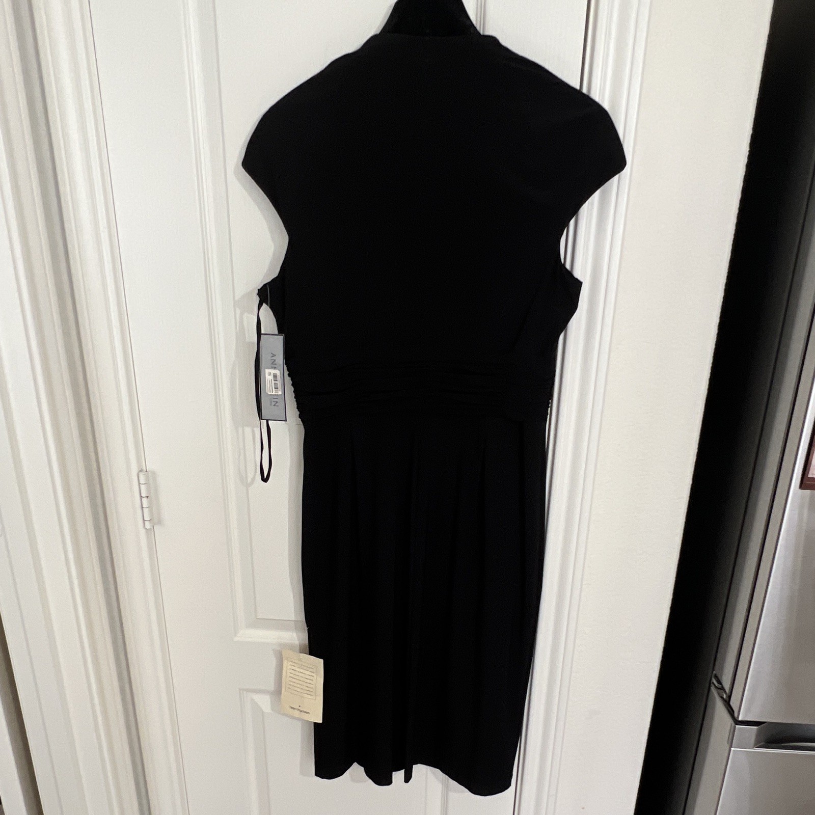 NWT Anne Klein Black Dress Size 12 Wrap Ruched Cap Sleeve Office Cocktail $148
