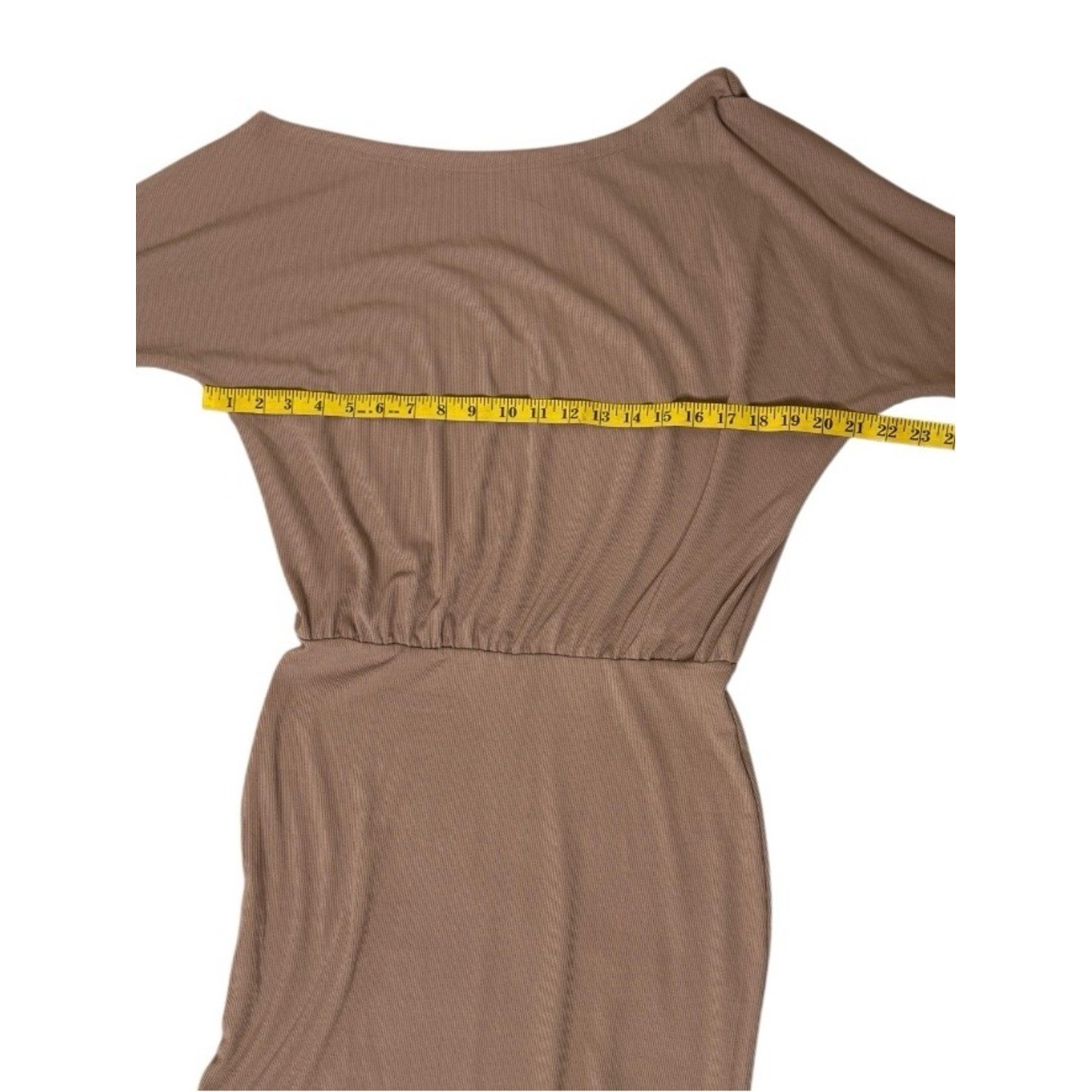 NWT Boutique One Shoulder Ribbed Bodycon Midi Dress TaupeMedium Elastic Waist