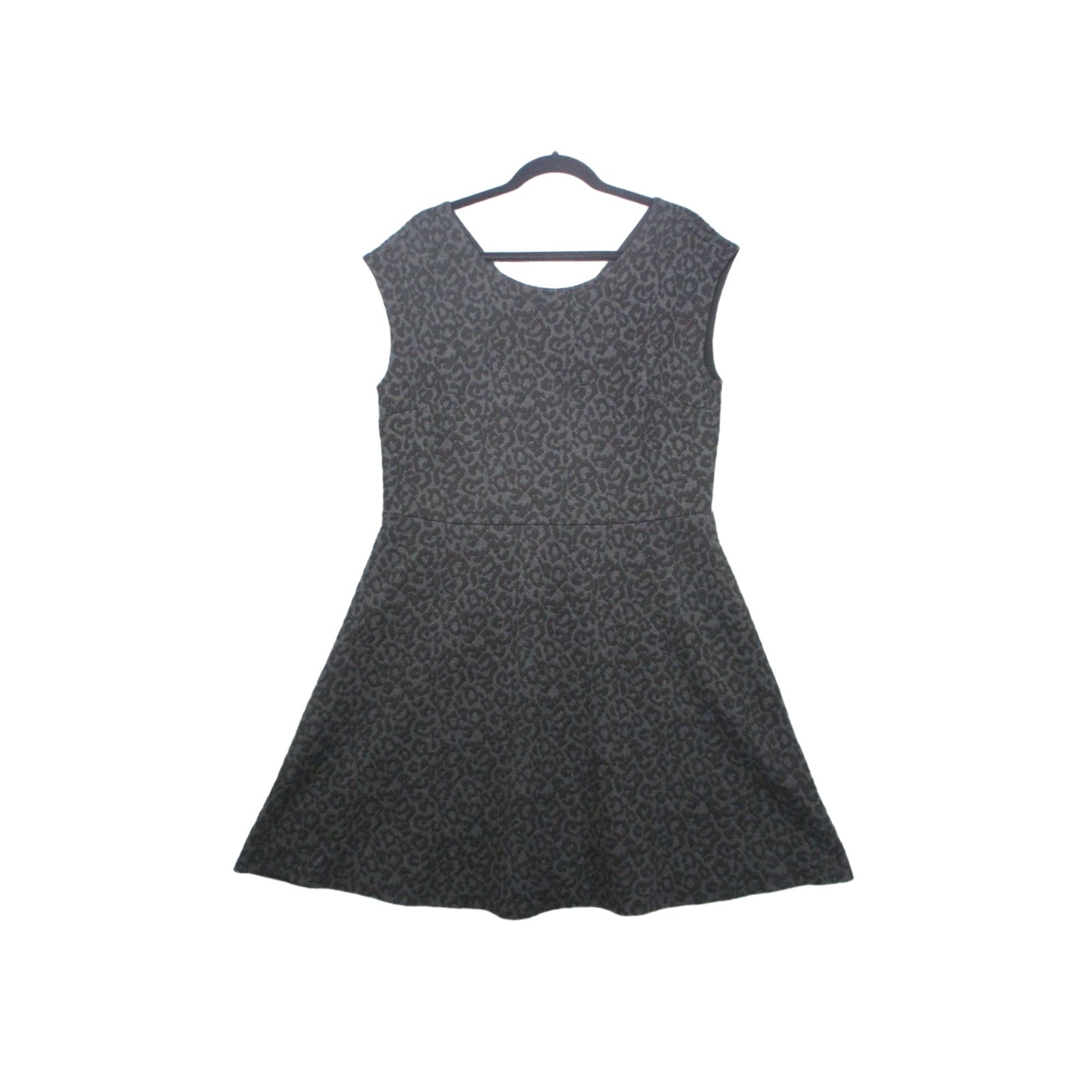 LOFT Dark Grey Black Leopard Print Modern Chic Trendy A Line Mini Dress Size 14