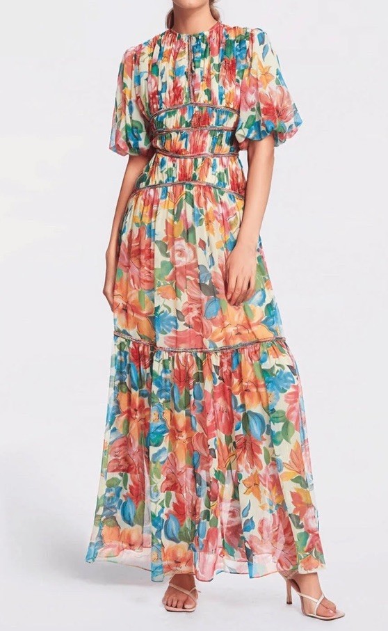 ONE33 SOCIAL puff sleeve Floral maxi Gown dress in floral Sz 12
