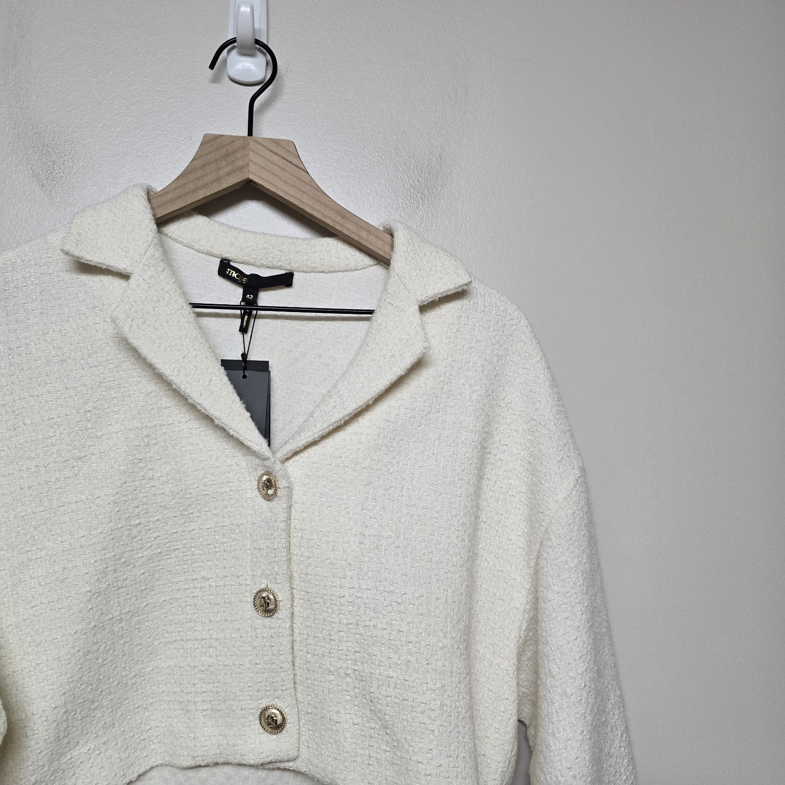 Maje Raquema Cream Textured Tweed Cutout Blazer Dress Size EU 42 US Extra Large