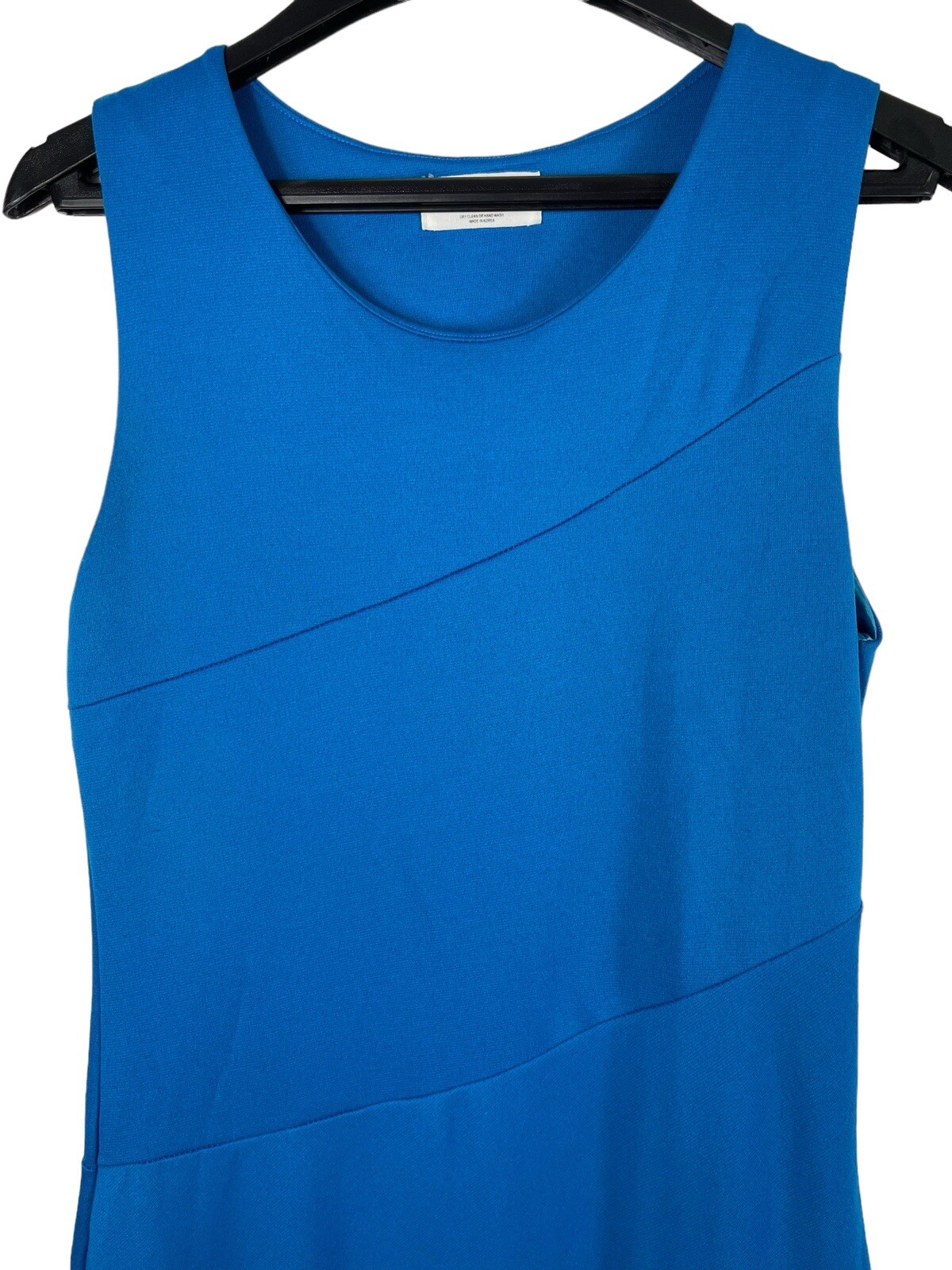Blue Stretchy With Satin Lined Blue Tiered Sleeveless Athletic Look Dress S