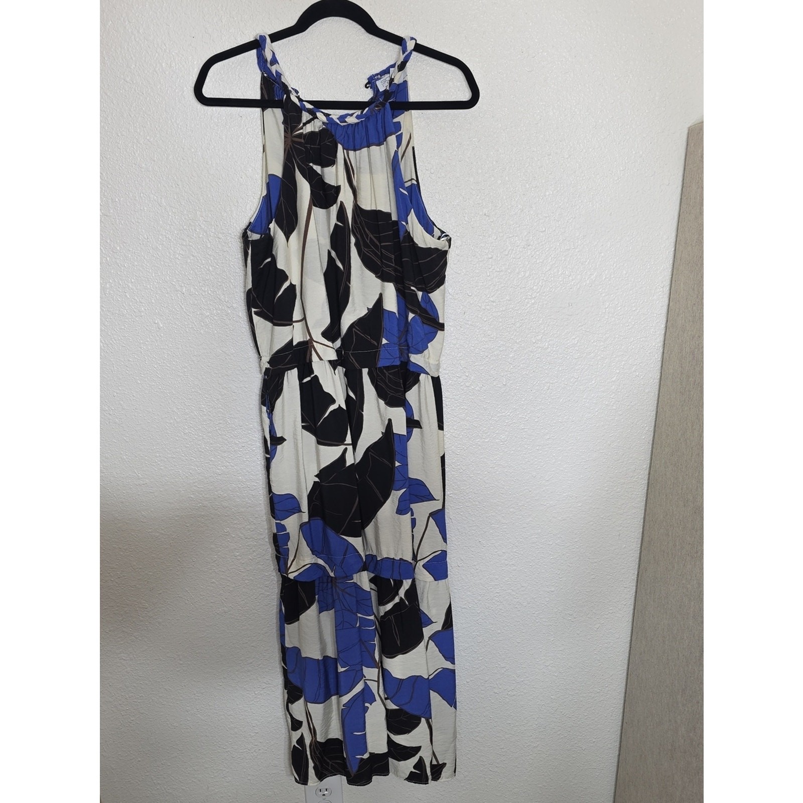 Tropical Palm Halter Maxi Dress by Sofia Vergara Size L (12-14) Blue,black.