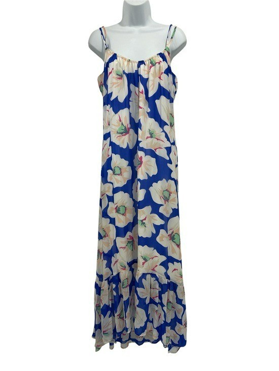 Tori Richard 100% Silk Hibiscus Floral Print Strappy Ruffle Hem Maxi Dress – 6